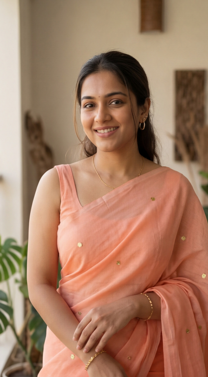 Khadhi Cotton Saree - Peach
