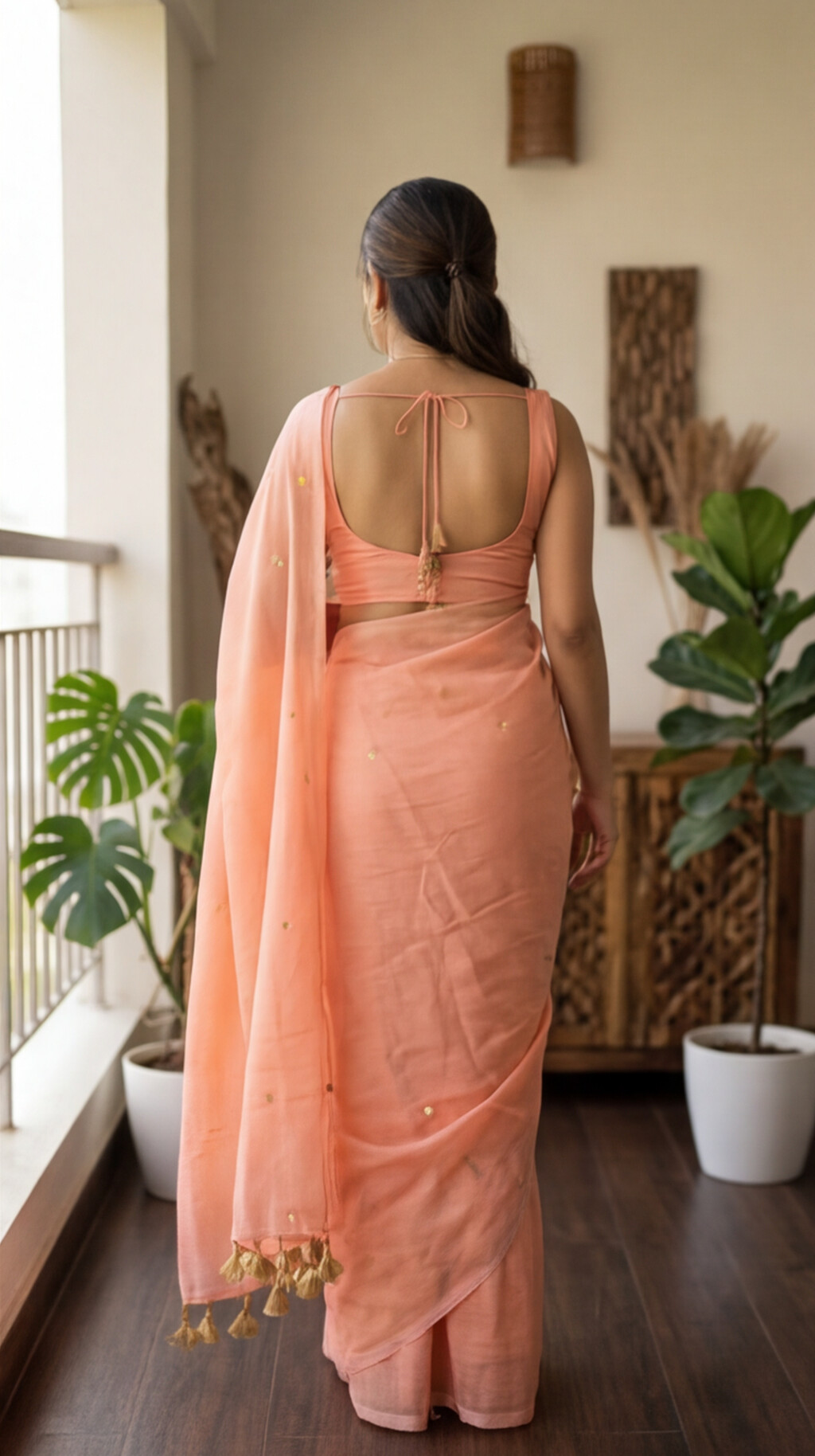 Khadhi Cotton Saree - Peach