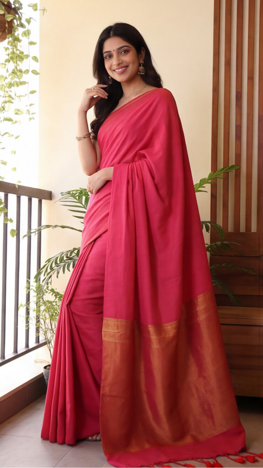 Khadhi Cotton Saree - Pink