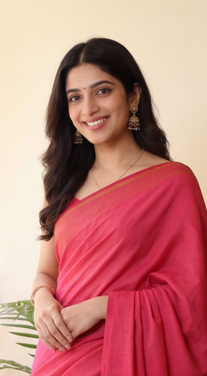 Khadhi Cotton Saree - Pink
