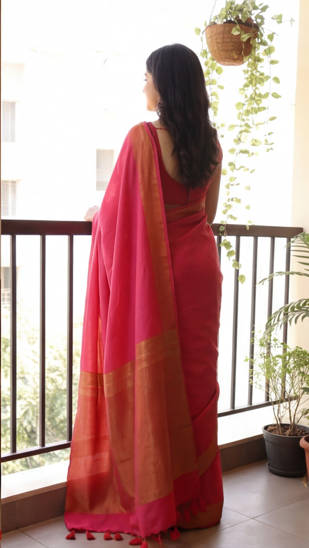 Khadhi Cotton Saree - Pink
