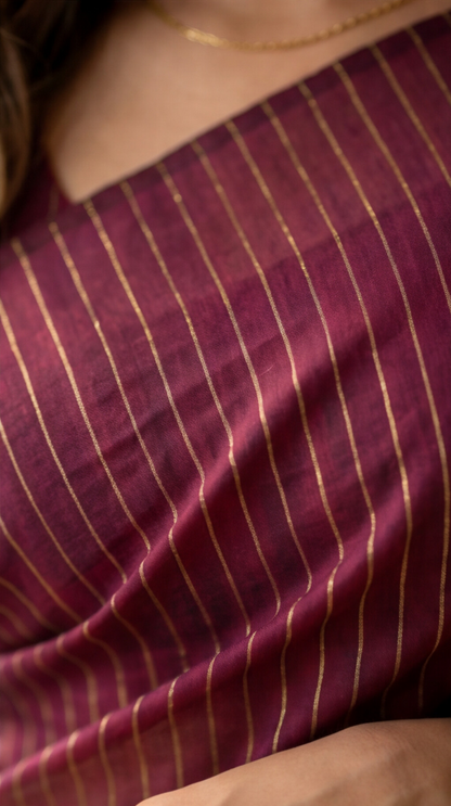 Khadhi Stripes Cotton Saree - Maroon