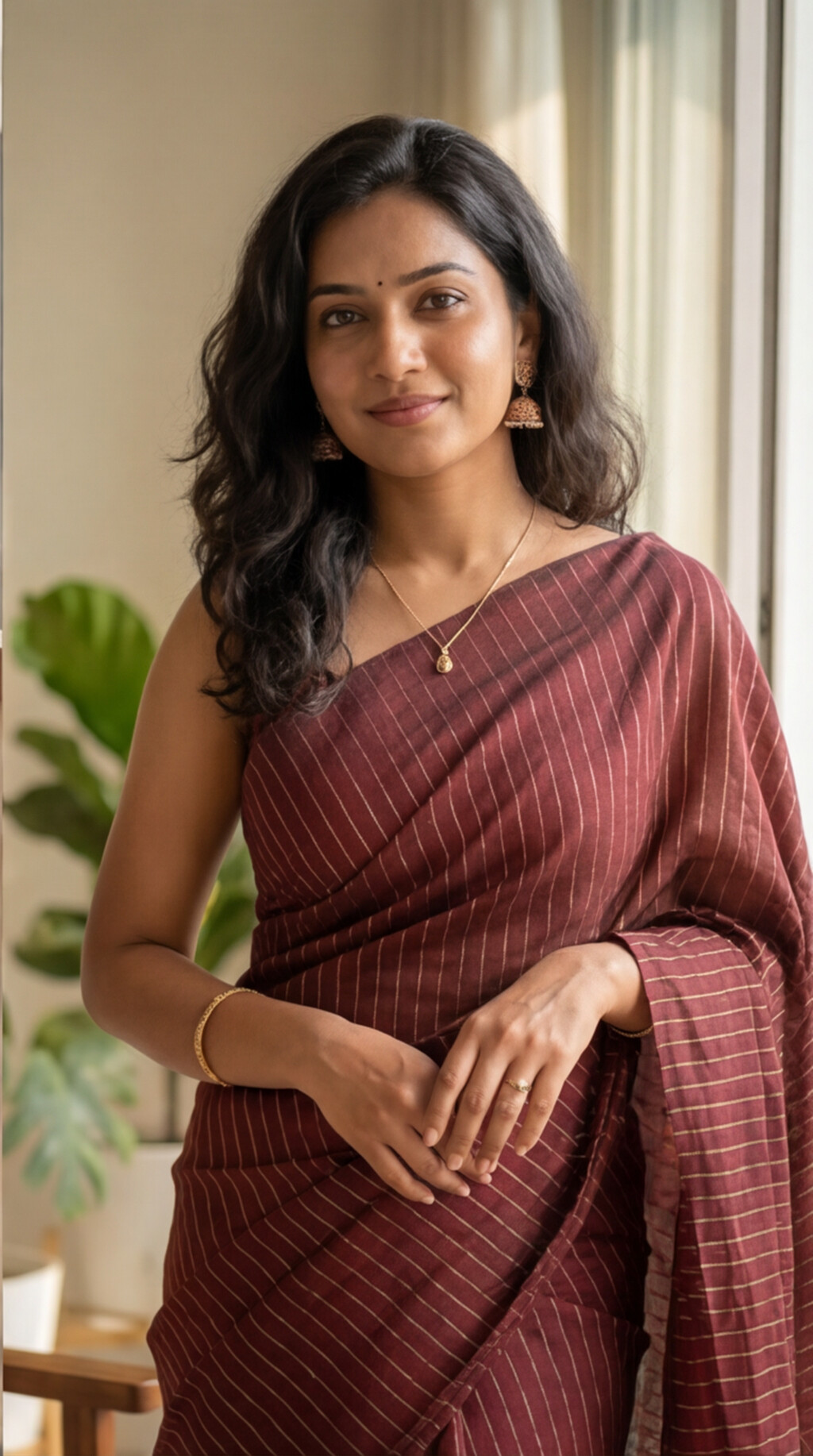 Khadhi Stripes Cotton Saree - Red