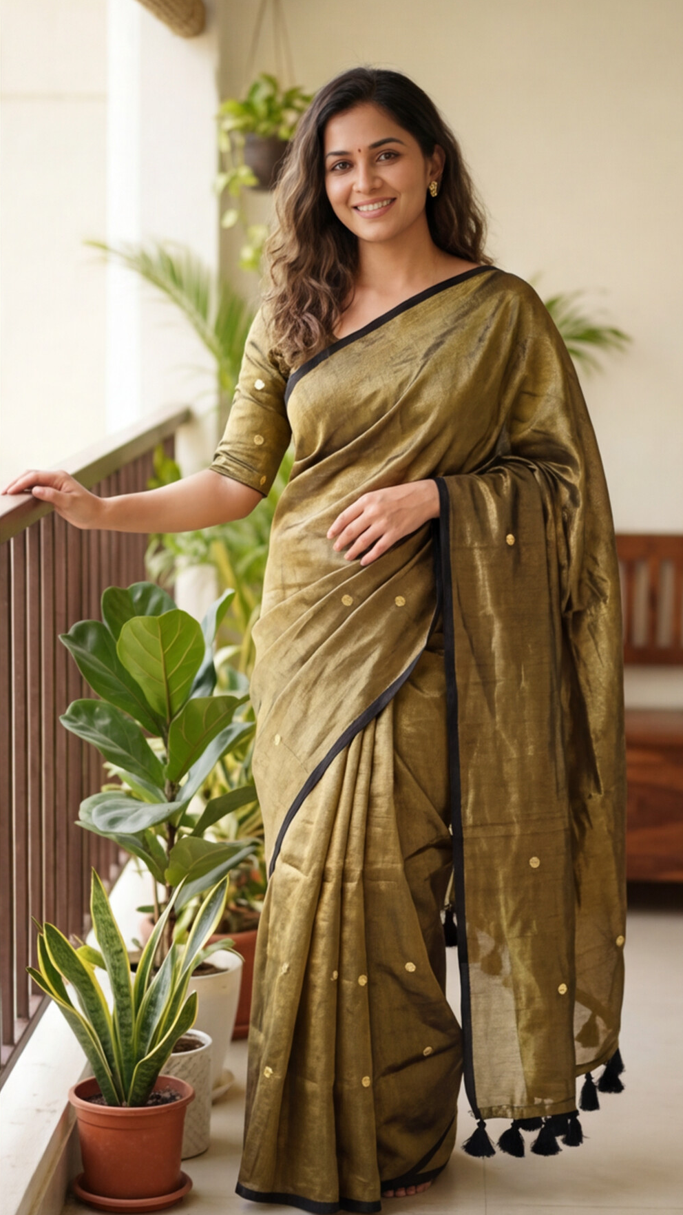 Khadi Tissue Saree - Gold