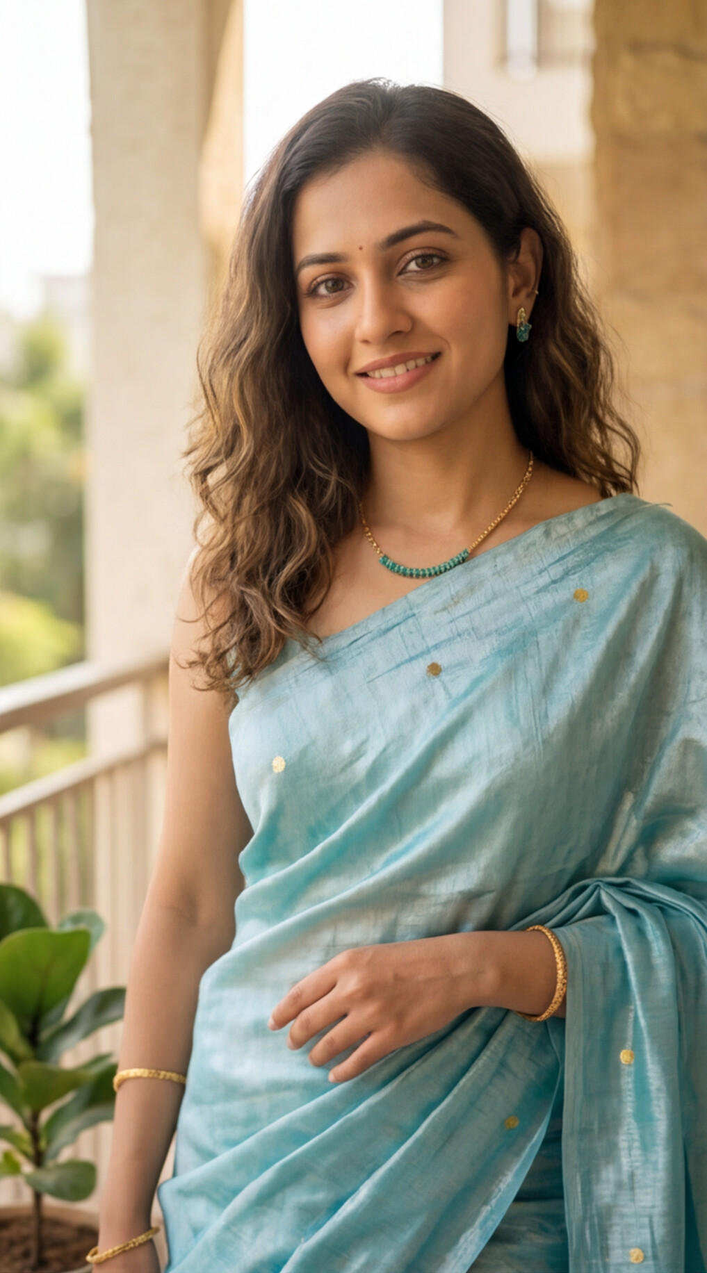 Khadi Tissue Saree - Ice Blue