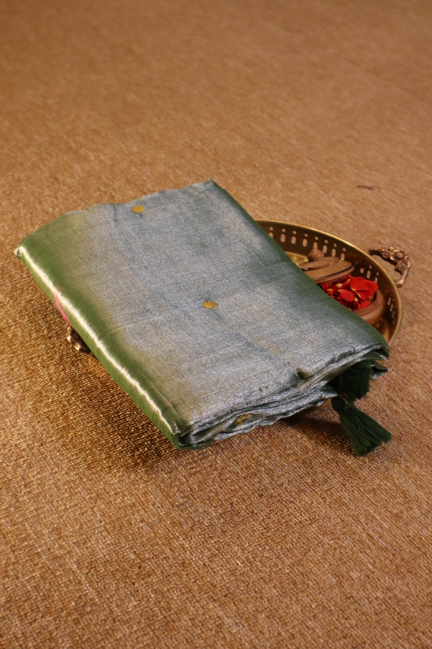 Khadi Tissue Saree - Sage Green