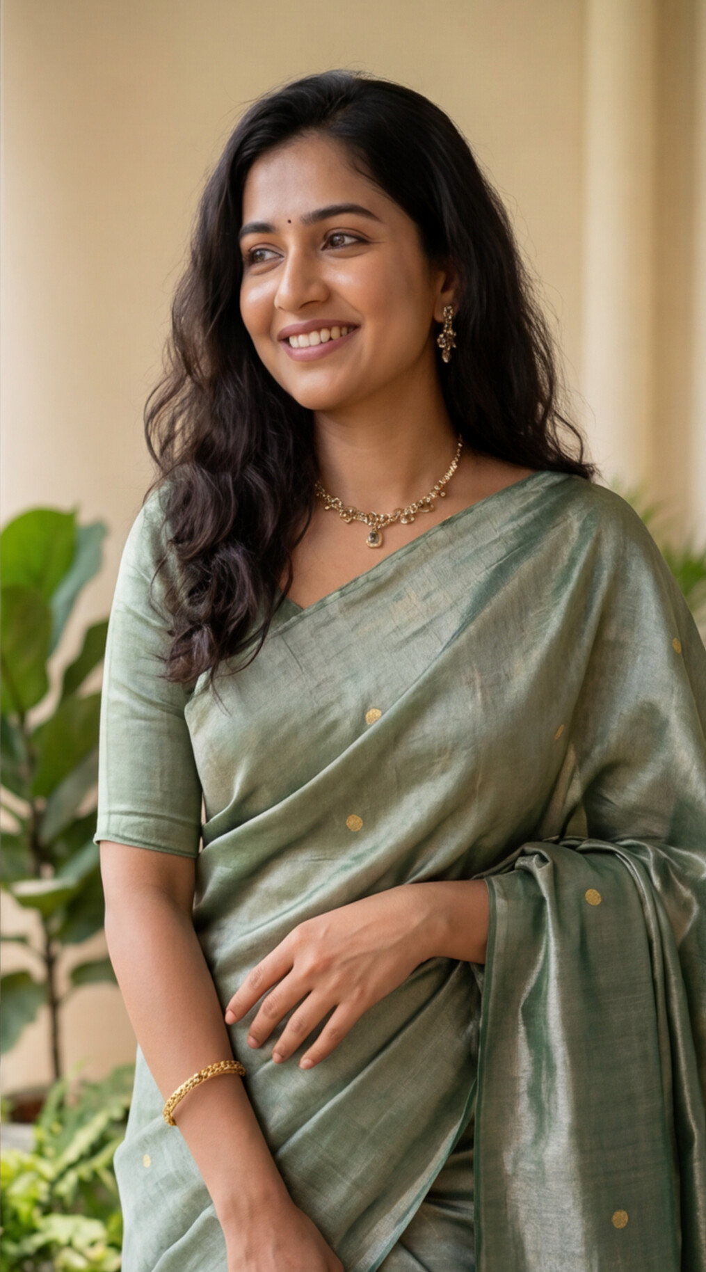 Khadi Tissue Saree - Sage Green