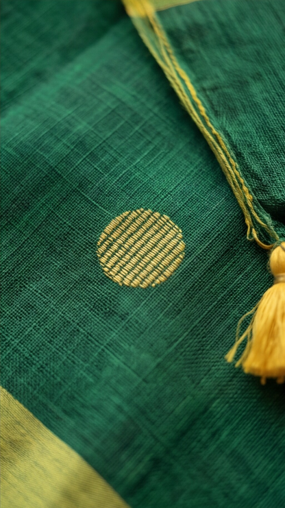 Khadi Balls Saree - Green with Yellow