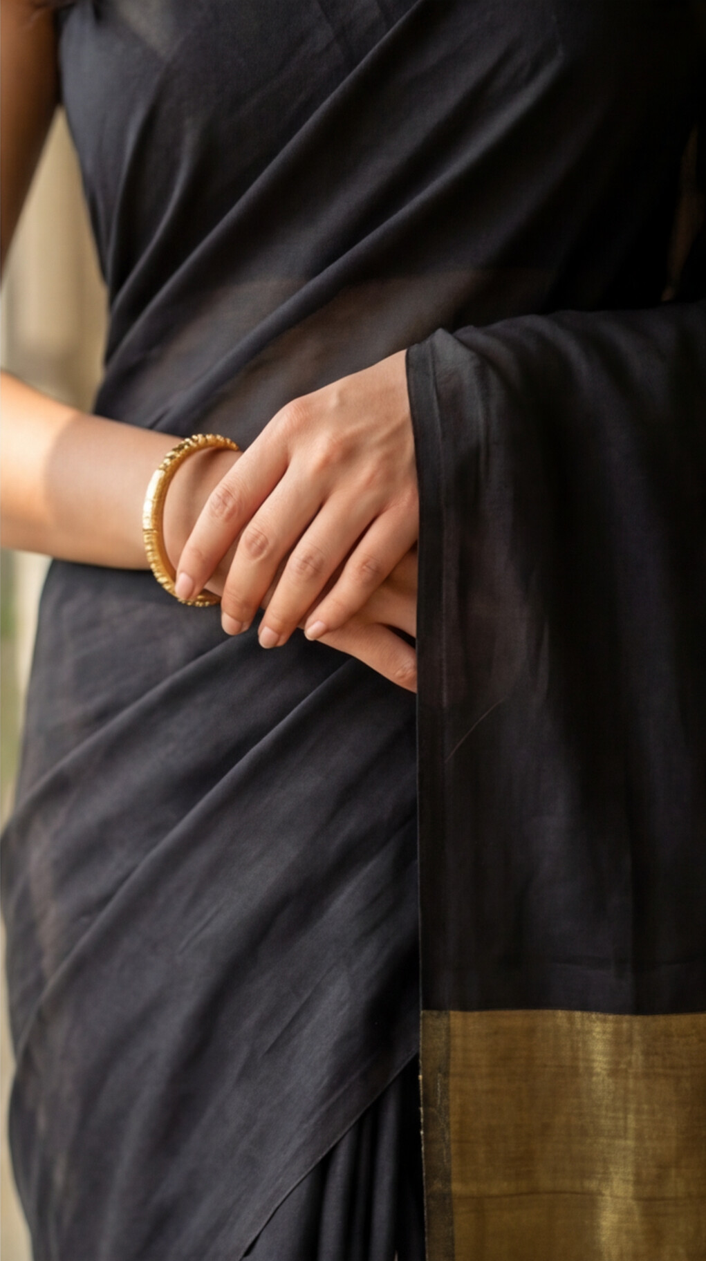 Khadi Cotton Saree - Black - KCEQ005