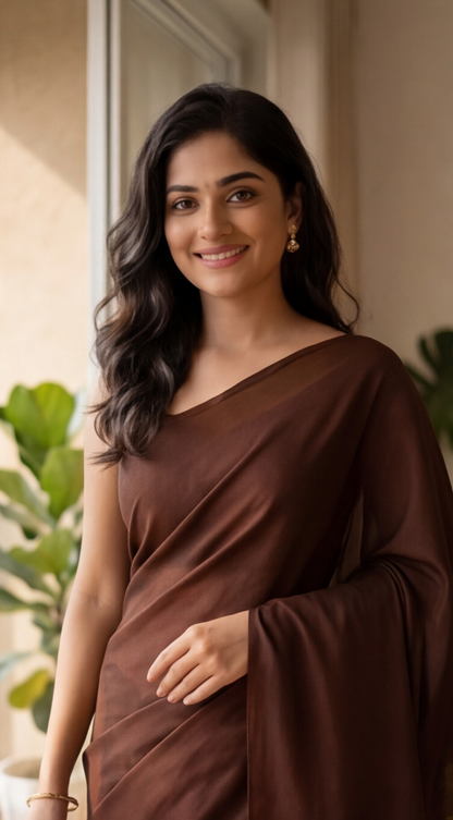 Khadi Cotton Saree - Brown - KCEQ001