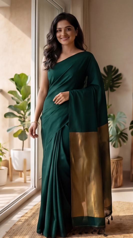 Khadi Cotton Saree - Green