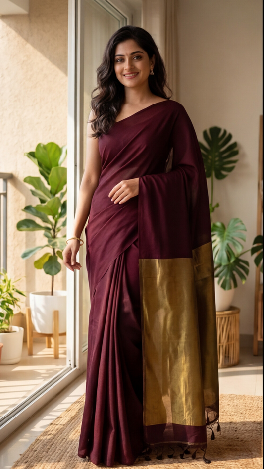 Khadi Cotton Saree - Maroon