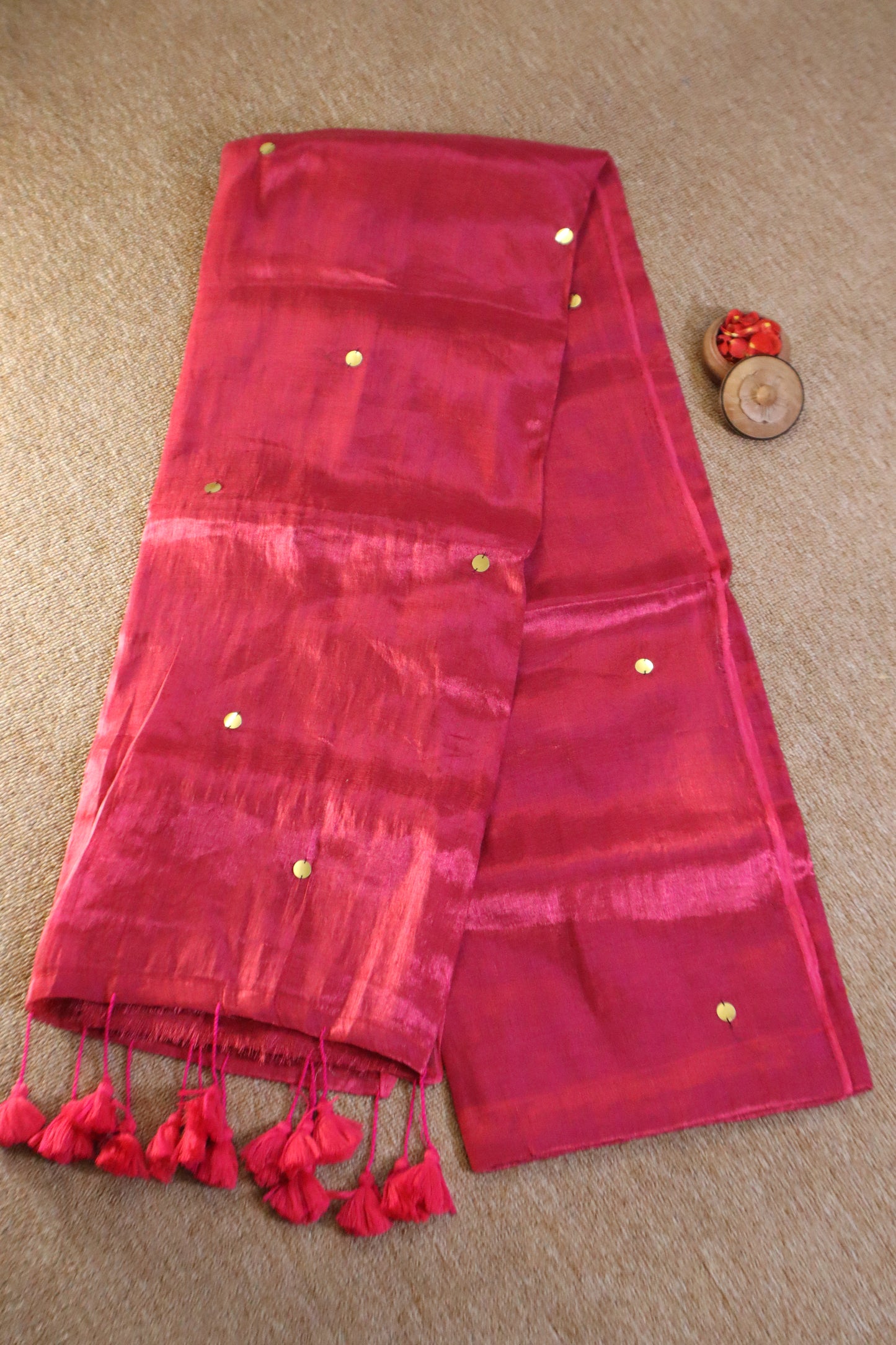 Khadi Tissue Saree - Rani Pink