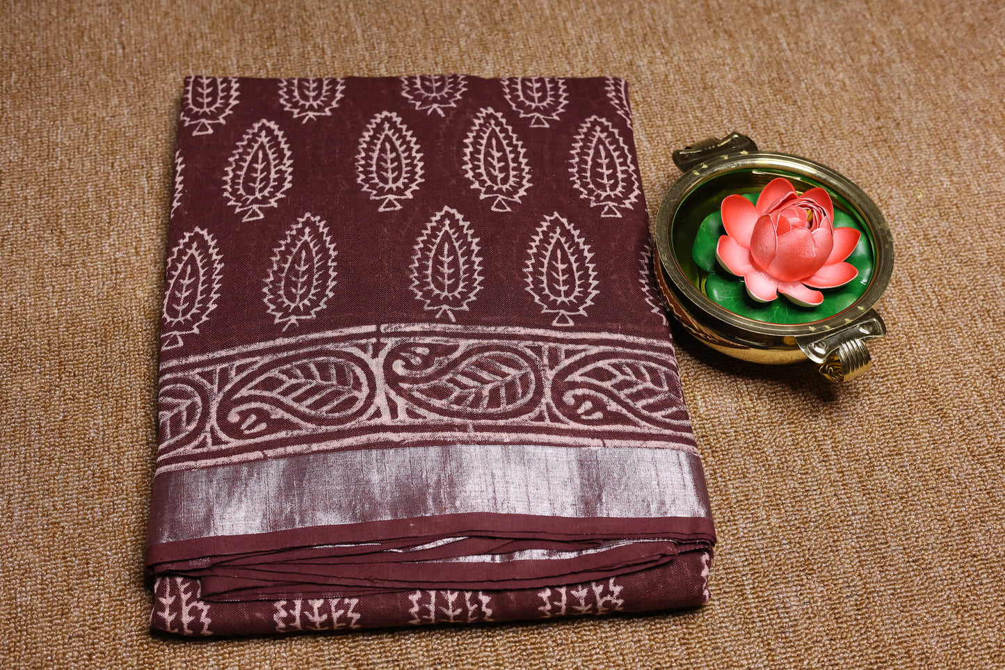 Linen Cotton Saree - Maroon