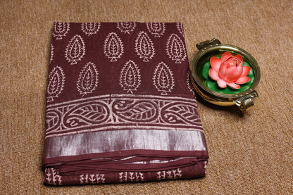 Linen Cotton Saree - Maroon