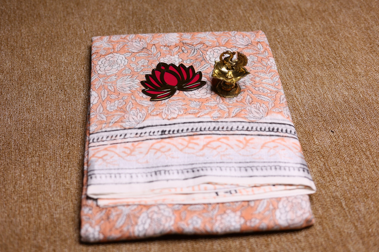 Linen Cotton Saree - Peach - LCEQ010