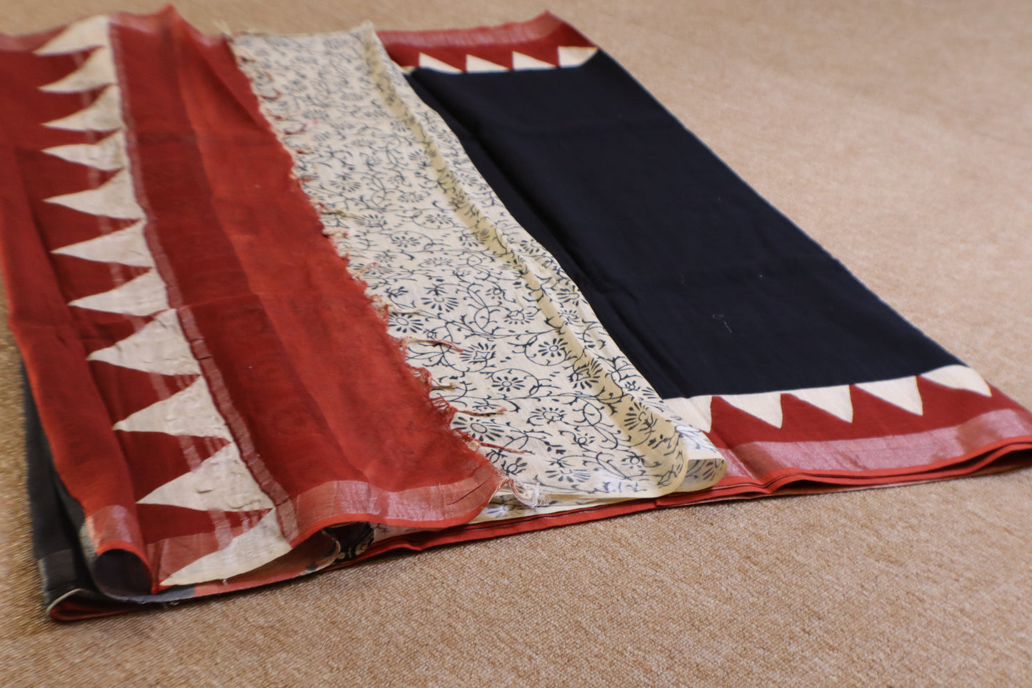 Linen Cotton Saree - Black - LCEQ004