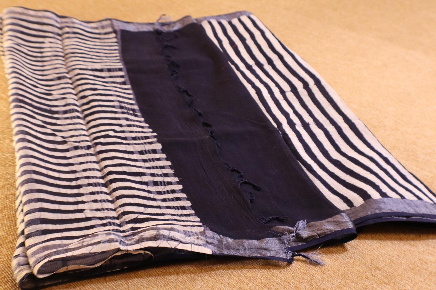 Linen Cotton Saree - Indigo Stripes - LCEQ002