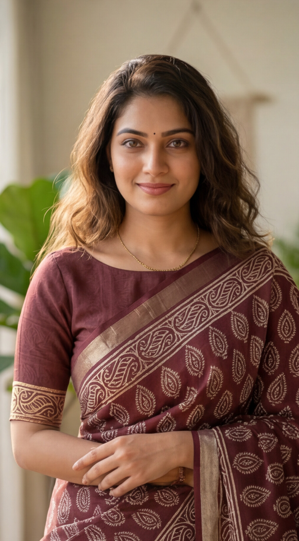 Linen Cotton Saree - Maroon