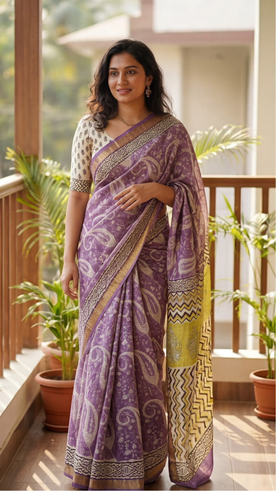 Maheshwari Silk Saree - Lavender Mango Motifs