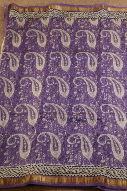 Maheshwari Silk Saree - Lavender Mango Motifs