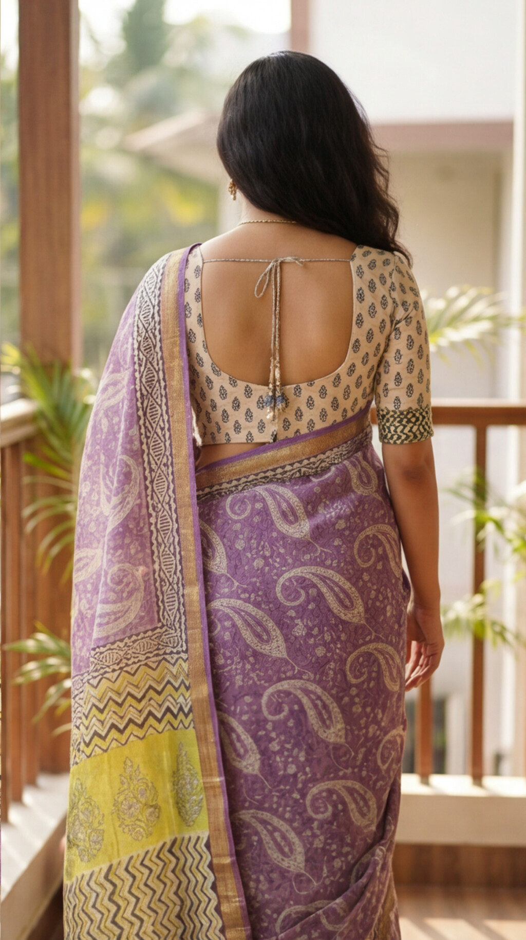 Maheshwari Silk Saree - Lavender Mango Motifs