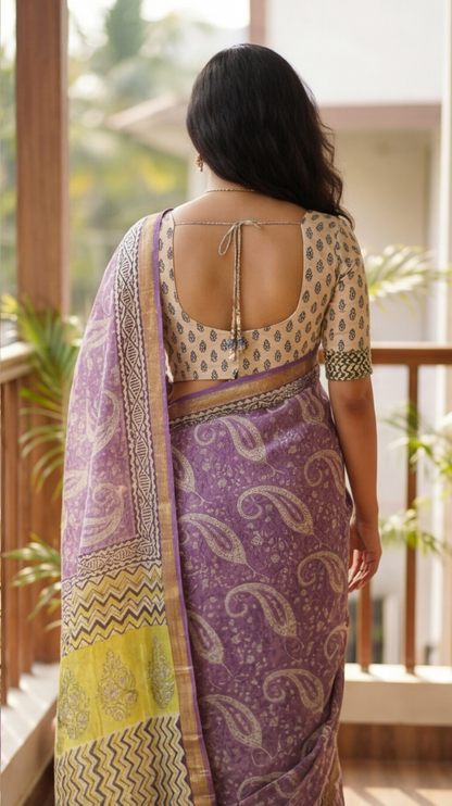 Maheshwari Silk Saree - Lavender Mango Motifs