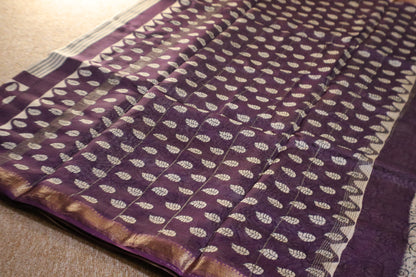 Maheshwari Silk Saree - Off-White Stripes with Lavender