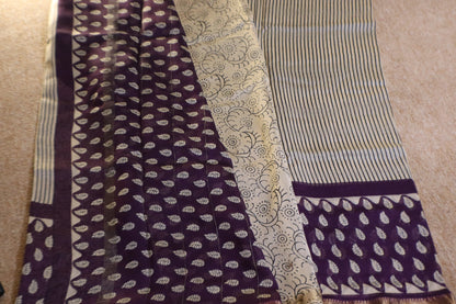 Maheshwari Silk Saree - Off-White Stripes with Lavender