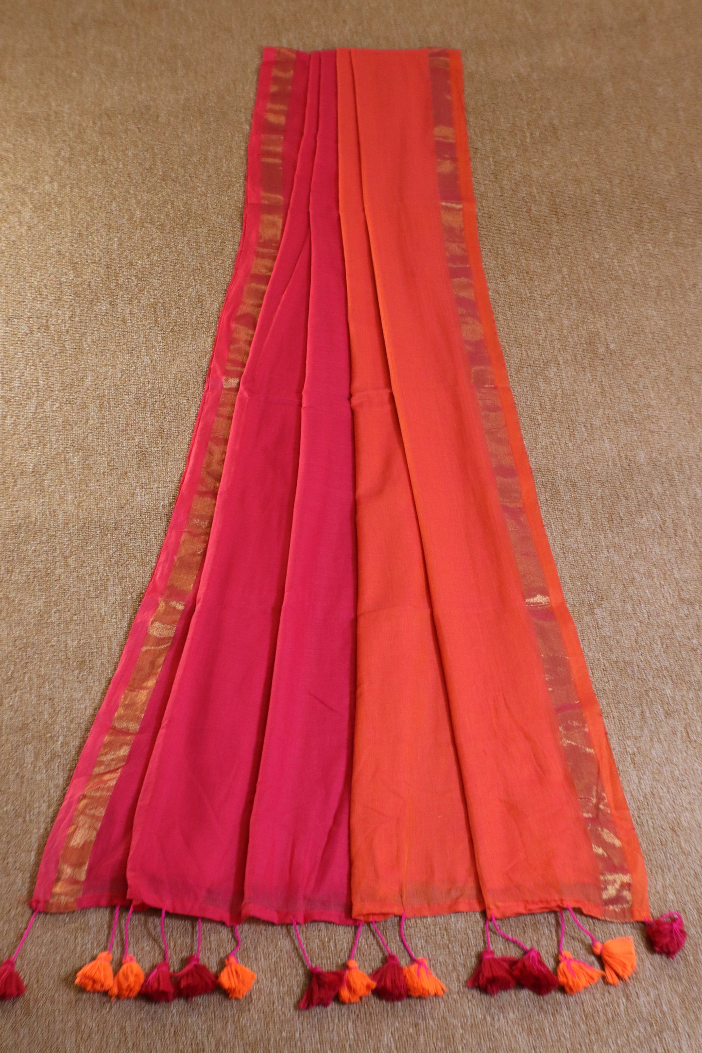 Mul Mul Cotton Saree - Pink and Orange