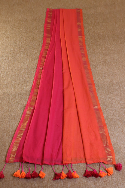 Mul Mul Cotton Saree - Pink and Orange