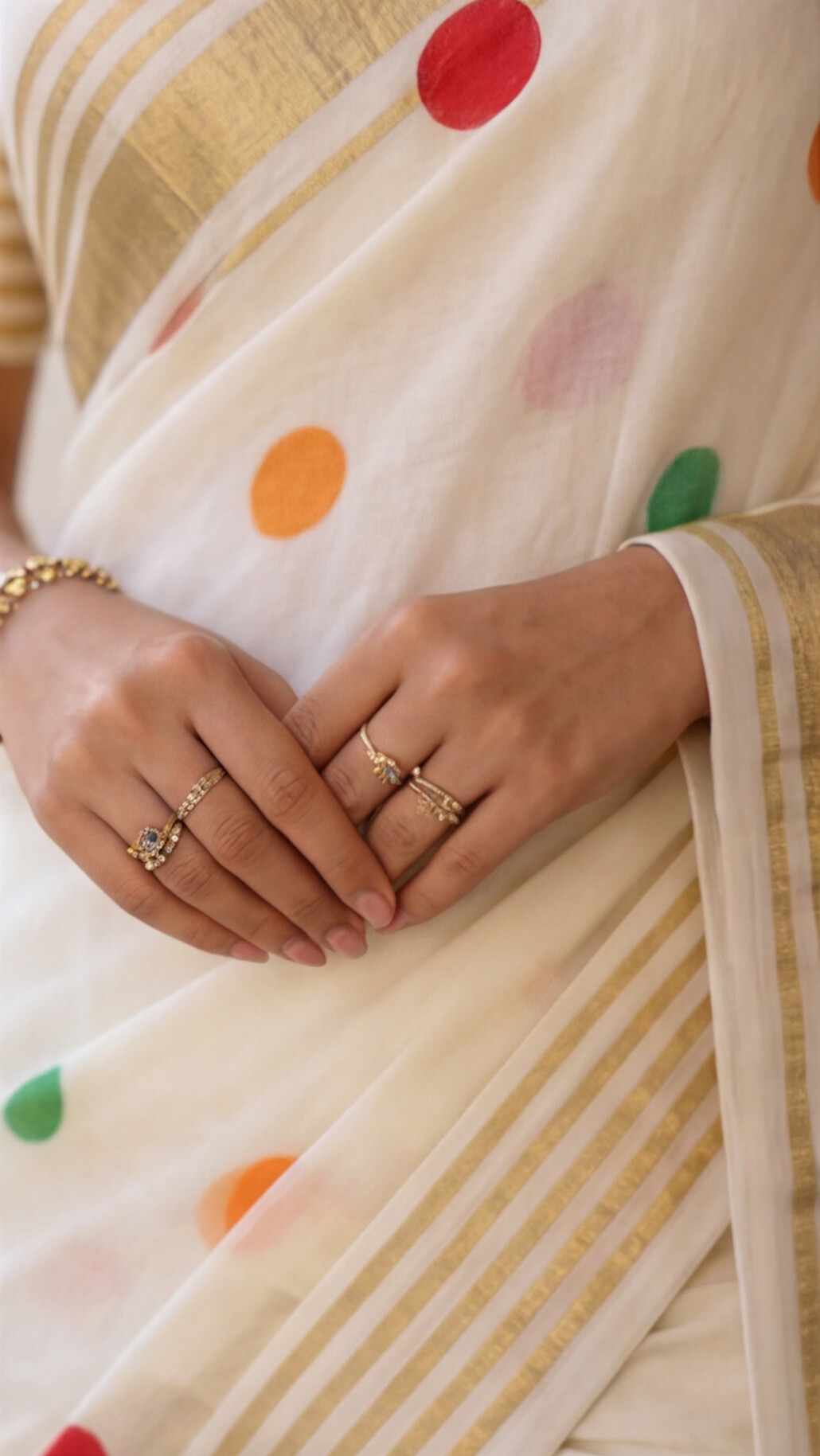 Mul Mul Cotton Saree - White with Multicolor Dots