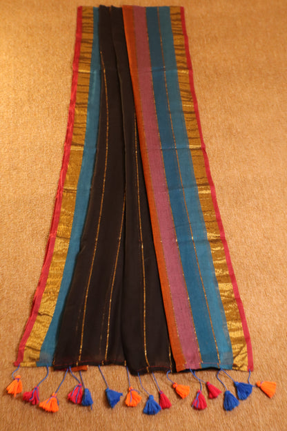 Mul Mul Cotton Saree - Black Rainbow