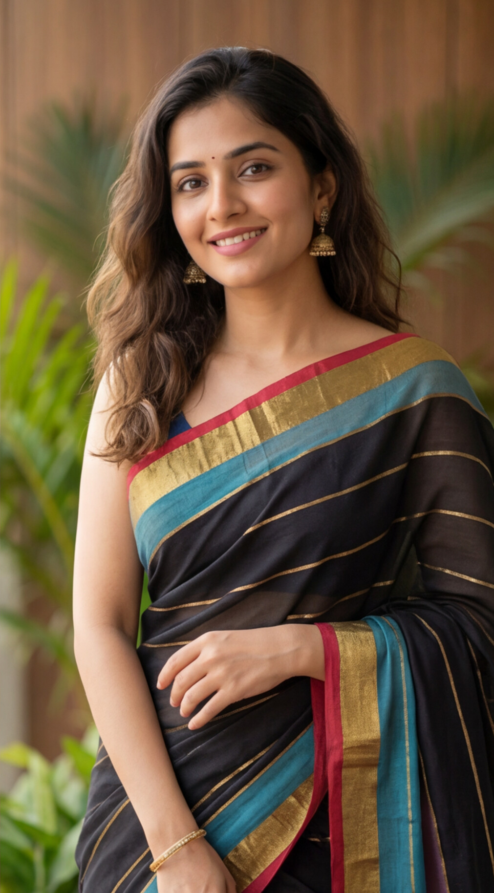 Mul Mul Cotton Saree - Black Rainbow