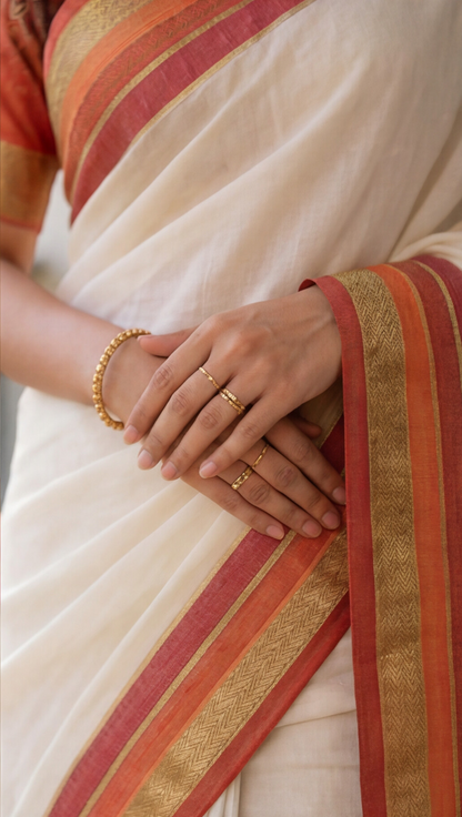 Mul Mul Cotton Saree - White with Orange
