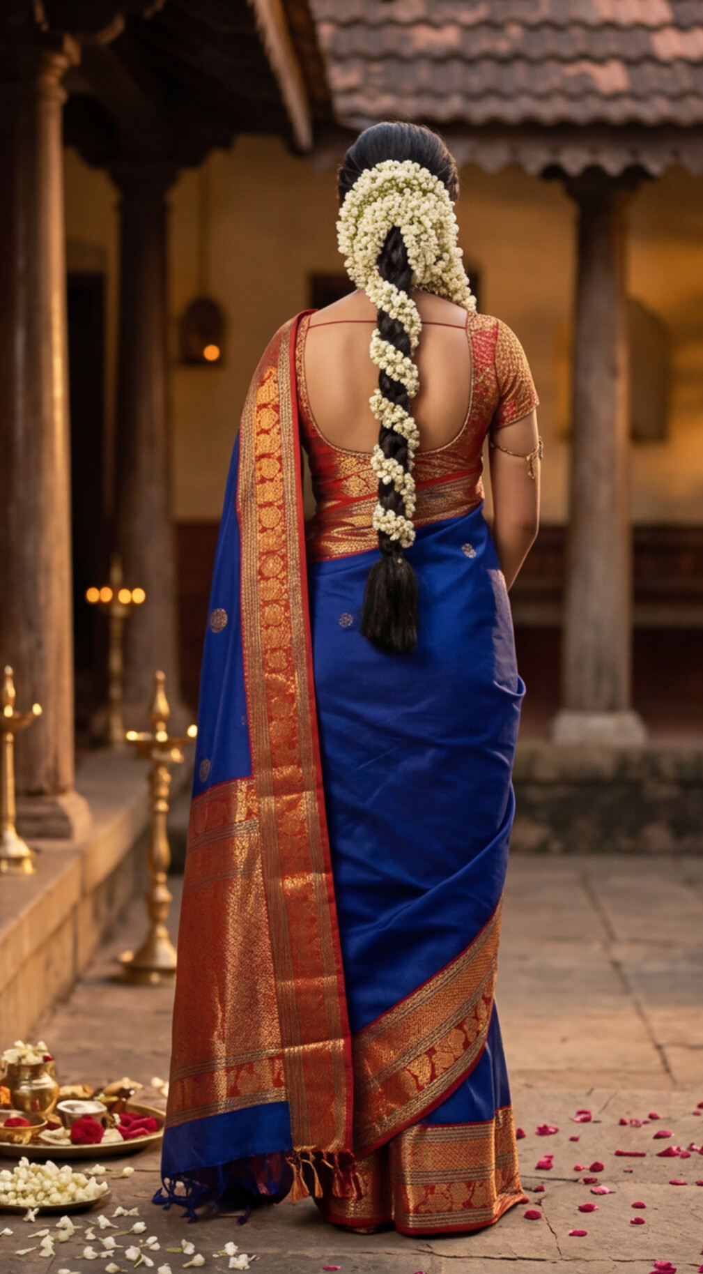 Narayanpet - Blue with Red Long Border saree