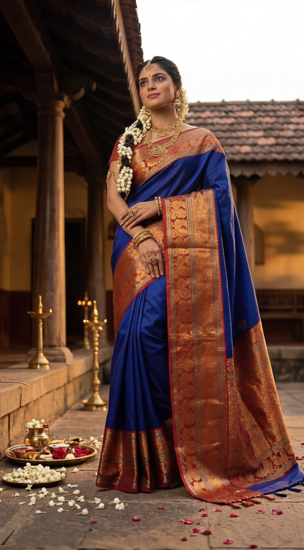 Narayanpet - Blue with Red Long Border saree