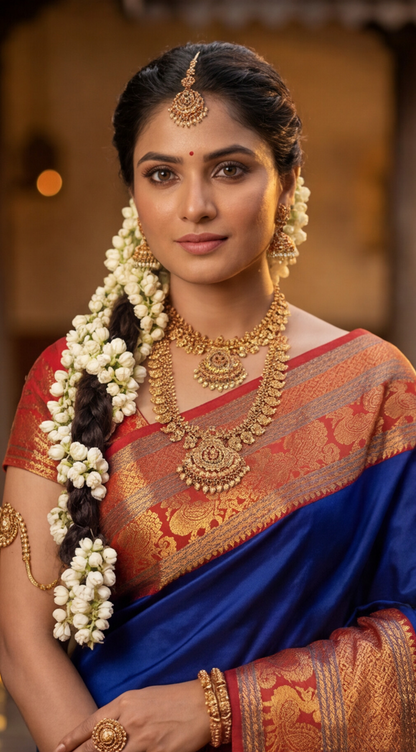 Narayanpet - Blue with Red Long Border saree