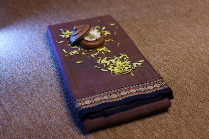 Narayanpet Saree - Dark Lavender with Navy Blue Border - NPEQ012