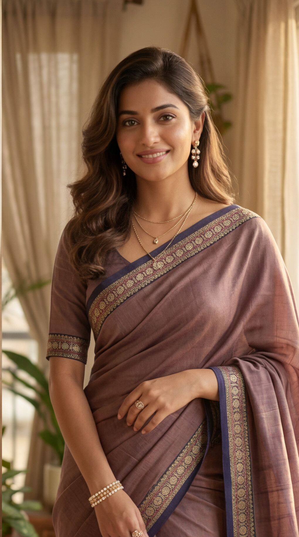 Narayanpet Saree - Dark Lavender with Navy Blue Border - NPEQ012