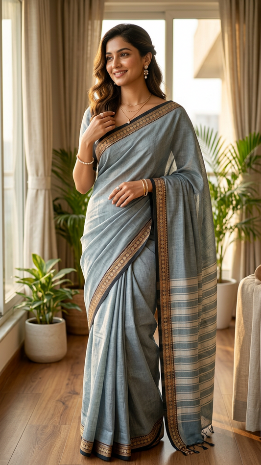 Narayanpet Saree - Green with Dark Green Border