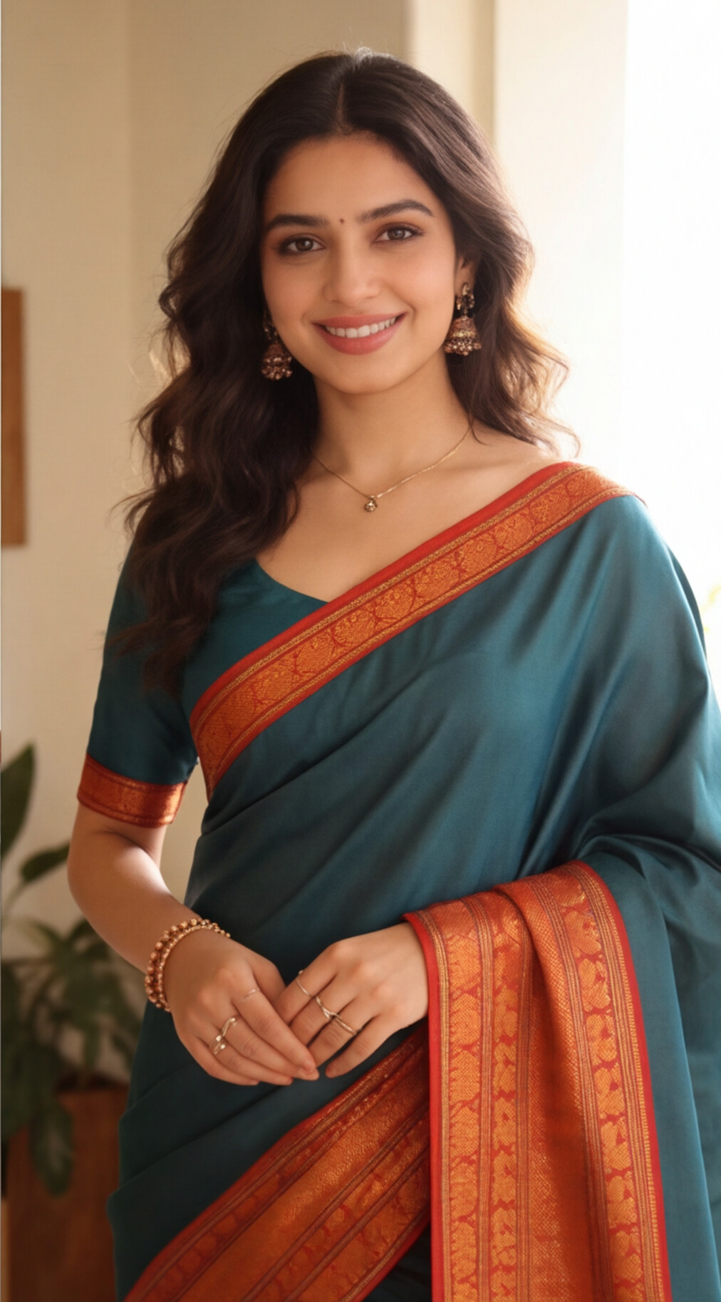 Narayanpet - Green with Red Long Border Saree - NPEQ004