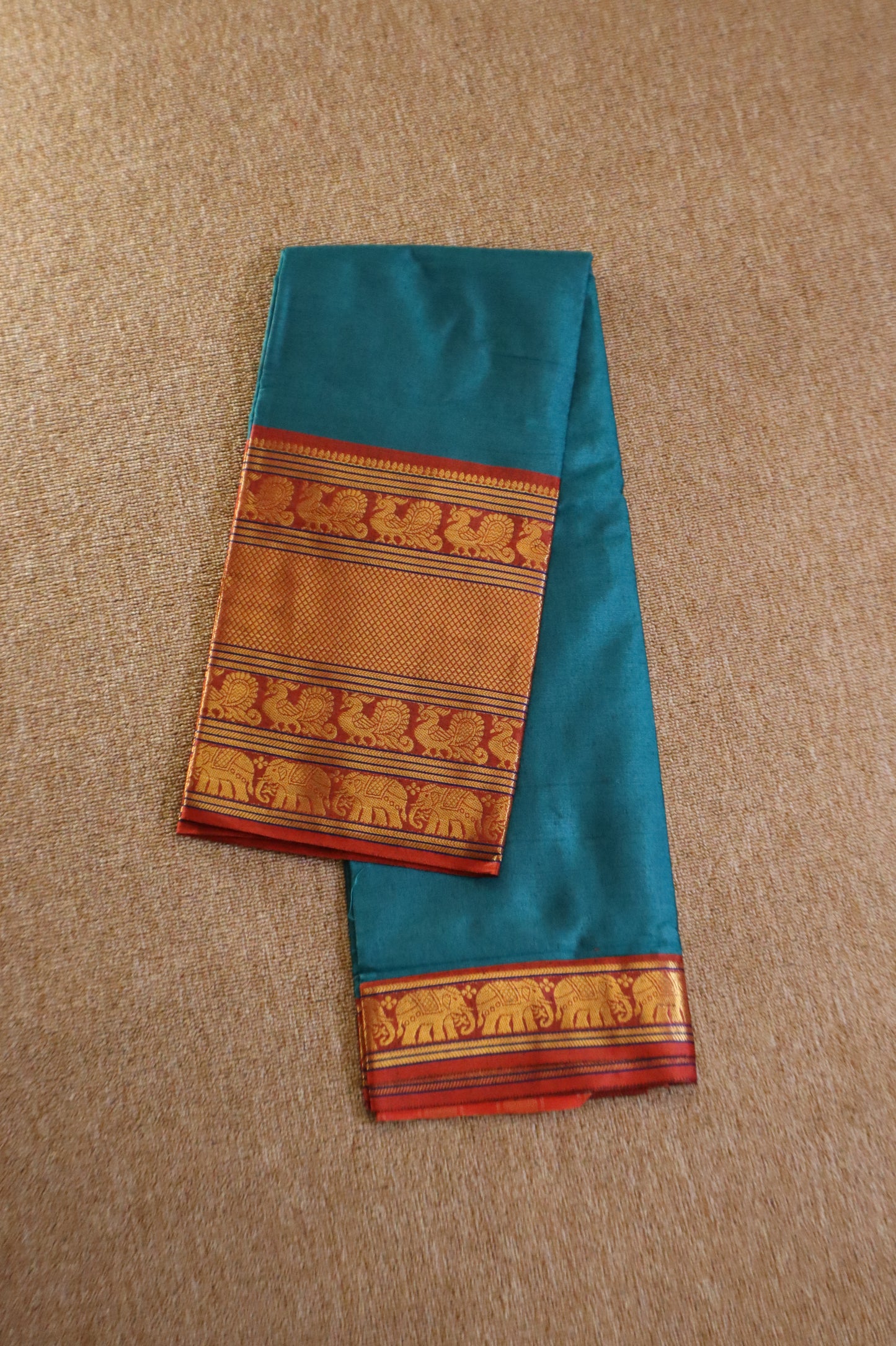 Narayanpet - Green with Red Long Border Saree - NPEQ004