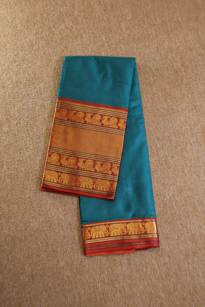 Narayanpet - Green with Red Long Border Saree - NPEQ004