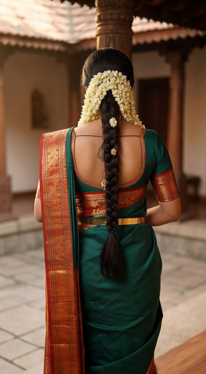 Narayanpet - Green with Red Long Border Saree
