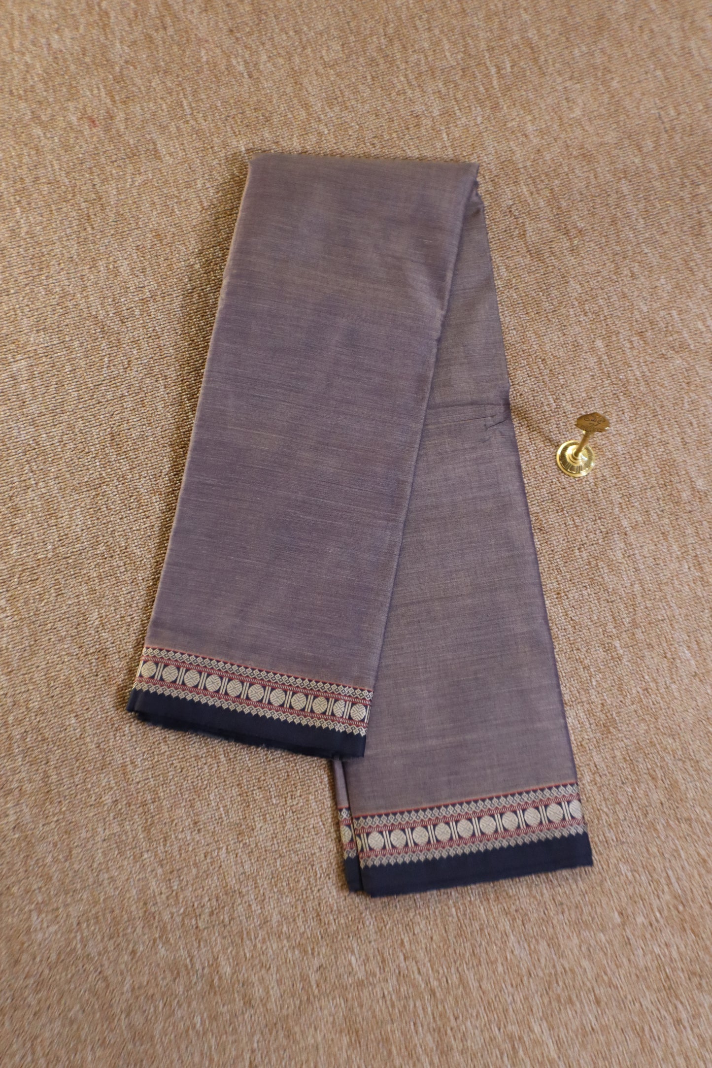 Narayanpet Saree - Grey with Navy Blue Border - NPEQ018