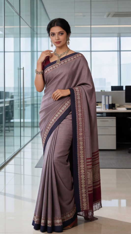 Narayanpet Saree - Light Lavender with Maroon Border