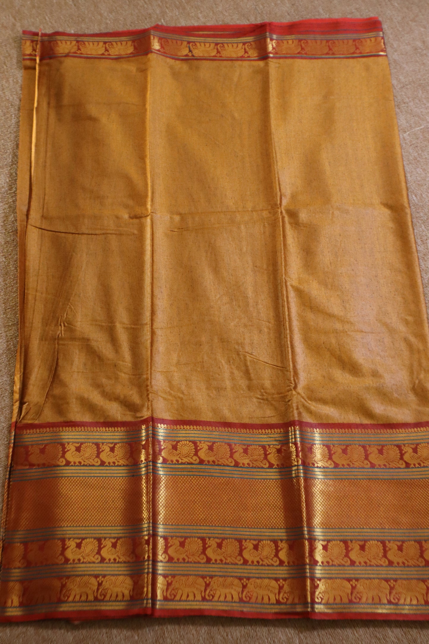 Narayanpet - Mustard yellow with Red Long Border Saree - NPEQ003