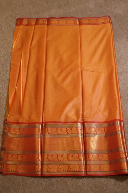 Narayanpet - Mustard yellow with Red Long Border Saree - NPEQ003