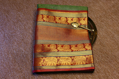 Narayanpet - Olive Green with Red Long Border Saree